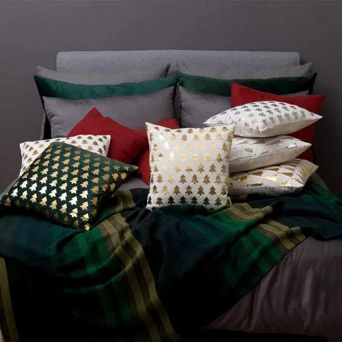 Vista 5 de JWH Fundas de almohada decorativas de árboles de Navidad, con estampado dorado, funda de almohada decorativa de estrellas, funda de almohada