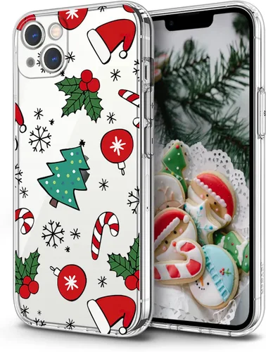Vista 25 de Newseego Funda de Navidad para iPhone 13, Serie Linda a Prueba de Golpes Anti-Amarillo PC Duro + Parachoques TPU Cubierta Protectora para Mujeres