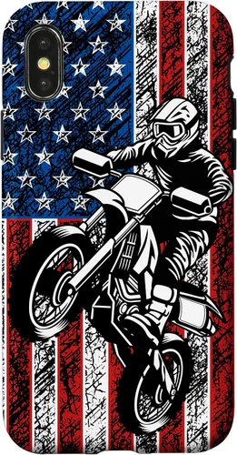 Vista 5 de Funda vintage con bandera estadounidense para iPhone 16 Motocross Dirt Bike