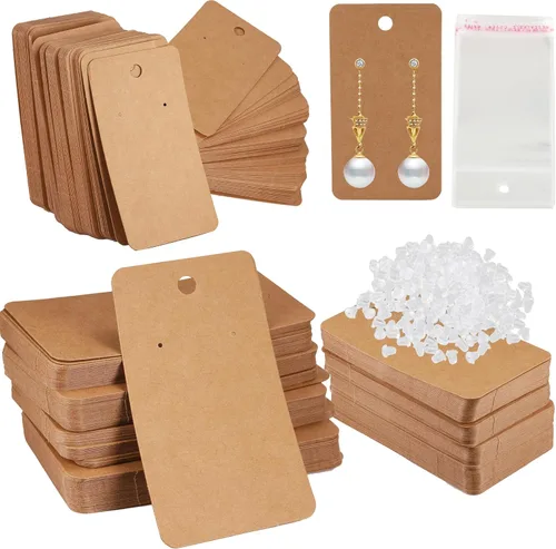 Vista 7 de Femtindo Tarjetas de exhibición de aretes con 100 tarjetas de aretes, 200 piezas de parte trasera de aretes y 100 bolsas autosellantes para venta