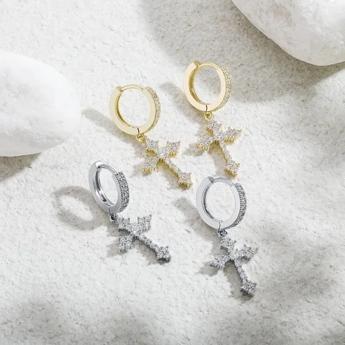 Vista 5 de JINAO Aretes colgantes chapados en oro de 14 quilates con circonita cúbica 5A+, hipoalergénicos, de plata de ley, para hombres y mujeres