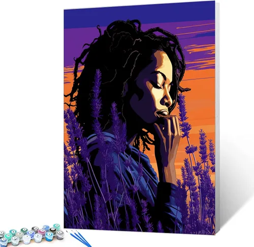 Vista 25 de Pintura por Números Afroamericana DIY Pintura Acrílica Kit de Pintura por Números para Niños Adultos Principiantes Chica Negra de Moda DIY Pintura