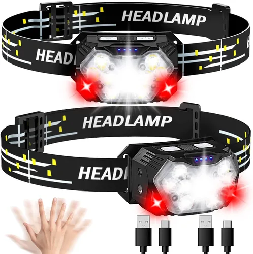Vista 8 de Linterna frontal de 9 LED, 2000 lúmenes, lámpara de cabeza súper brillante con 6 modos, luz de cabeza impermeable IPX5, linterna de cabeza ligera