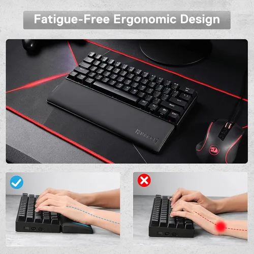 Vista 6 de Redragon P035 Meteor S Almohadilla de Descanso para Muñeca de Teclado de Computadora, Soporte Ergonómico de Espuma de Memoria Suave con Base de Goma