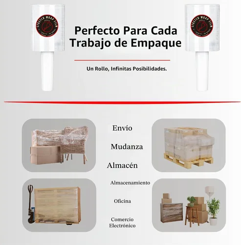 Vista 5 de Película elástica/envoltura resistente de calibre 67 de 5 pulgadas x 1000 pies, película elástica 500% con mango fácil de usar, envoltura