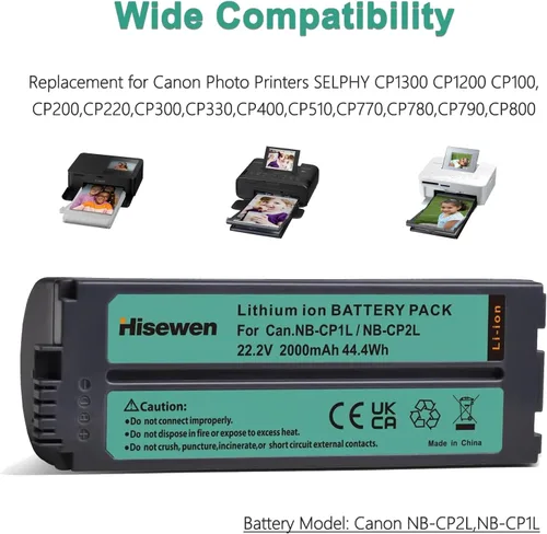 Vista 2 de Batería NB-CP2L NB-CP1L de 2000 mAh para impresoras fotográficas Canon SELPHY CP1300 CP1200 CP100, CP200, CP220, CP300, CP330, CP400, CP510, CP770