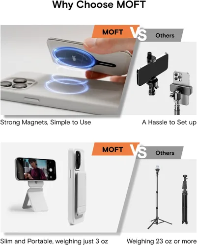 Vista 5 de MOFT Soporte de trípode para teléfono y funda para iPhone 16 Pro Max, ajuste de ángulo e imanes fuertes y compatible con MagSafe MOVAS Invisible