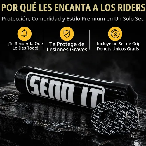 Vista 7 de SEND IT Almohadilla de Manillar con FREE GRIP DONUTS - Ajuste Universal para Motos de Cross y ATVs Barra Transversal (NEGRO, Redondo)