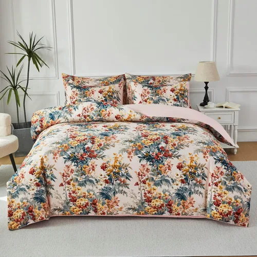 Vista 14 de URBONUR Funda de Edredón de Algodón Egipcio 100% Tamaño Twin 3 Piezas Juego de Fundas de Edredón Floral Juego de Fundas de Consolador Flores de Flor