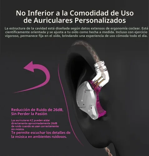 Vista 3 de keephifi KZ ZS10 Pro - Auriculares intrauditivos, 4BA+1DD de 5 controladores HiFi de metal, placa frontal de acero inoxidable, cable desmontable