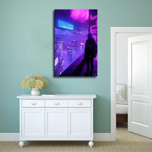 Vista 4 de Surreal Synthwave Art Print – Dreamy Retro Futuristic Cityscape Poster – Unique Sci-Fi Wall Decor Canvas Poster Wall Art Decor Print Picture Frame