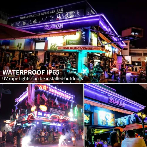 Vista 10 de BlackLights - Tira de luces LED de 110 V, kit de luces negras para exteriores, impermeable, 432 LED, 40 pies, flexible, color morado