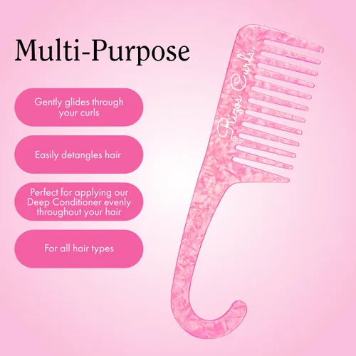 Vista 4 de Rizos Curls Peine de ducha colgante, desenreda y distribuye acondicionador en la ducha, suave en todos los tipos de rizos, fácil de colgar y usar