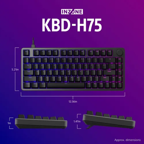 Vista 9 de Sony INZONE KBD-H75 75% Wired Aluminum Chassis Gaming Keyboard, Hall-Effect Switch, Rapid Trigger, Adjustable Actuation Point, 8000 Hz Polling Rate