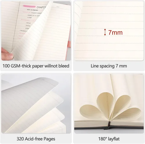 Vista 3 de AHGXG Cuaderno universitario rayado A4 - Cuaderno en blanco A4 extragrande con líneas - 320 páginas de diario grueso para escribir, papel grueso