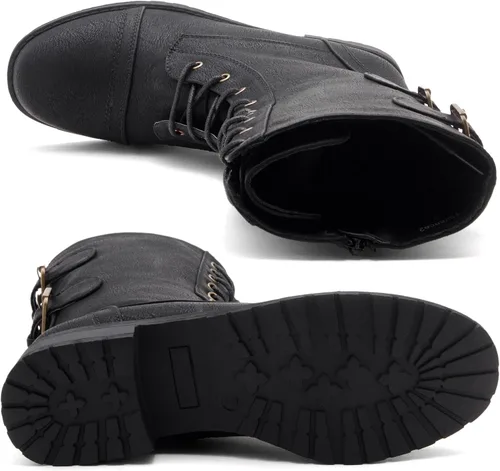 Vista 4 de Herstyle Florence2 Botas de combate militares con cordones a media pantorrilla para mujer