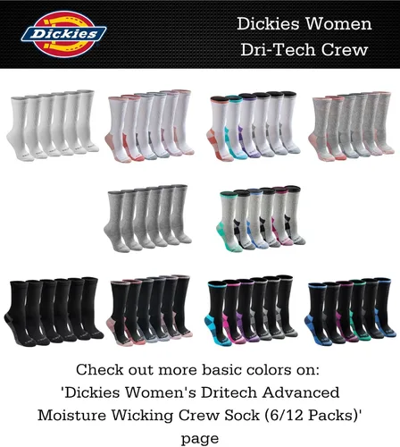 Vista 4 de Dickies Women's Dri-Tech Fashion Moisture Control Crew Socks (6, 12 Pairs)