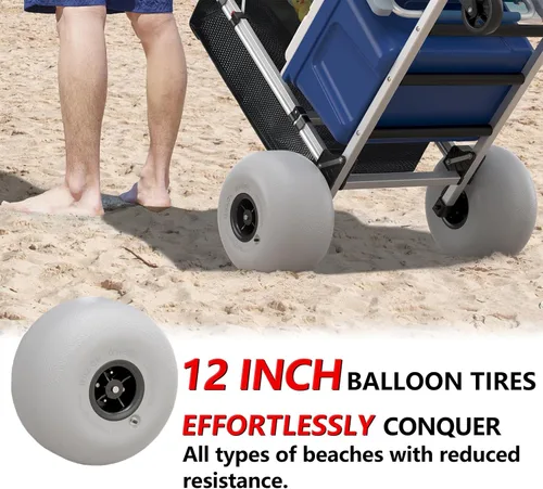 Vista 4 de GDLF - Carrito de playa plegable de aluminio con ruedas de globo de 12 pulgadas para arena