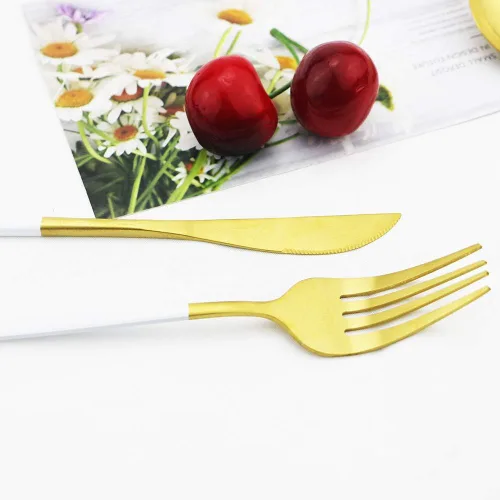 Vista 3 de JASHII Juego de cubiertos mate de 8 piezas de acero inoxidable con acabado satinado para 2, juego de utensilios de cocina, juego de cubiertos