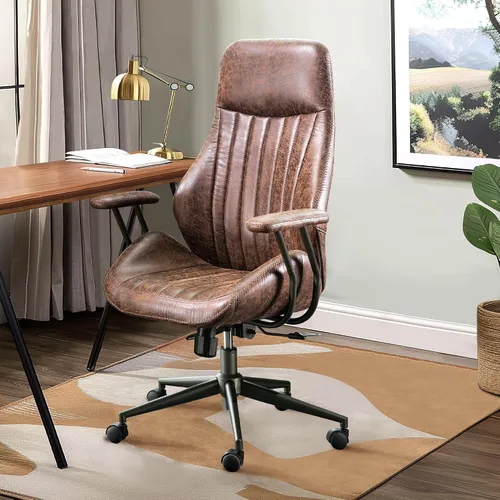 Vista 13 de Mid Century Modren - Silla de oficina, escritorio para computadora con ruedas, silla ejecutiva ergonómica de respaldo alto con soporte lumbar, silla