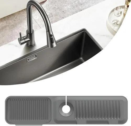 Vista 9 de Soporte de esponja protector contra salpicaduras para fregadero de cocina, bandeja de silicona para atrapa goteo para grifo, protector de fregadero