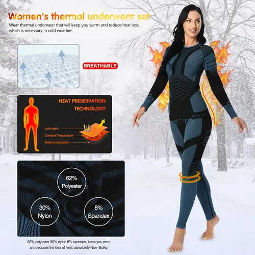 Vista 2 de MEETYOO Conjunto de ropa interior térmica para mujer, pantalones largos de invierno, capa base cálida, conjunto superior e inferior para esquiar