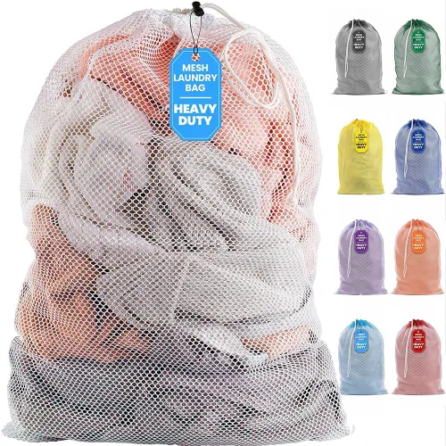 Vista 9 de Bolsa de lavandería de malla XL de Handy Laundry - Duradera, lavable a máquina con cierre de cordón seguro - Perfecta para dormitorios Negro