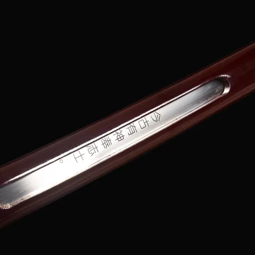 Vista 5 de Espada forjada hecha a mano, espada samurái, espiga completa, acero inoxidable, ahuecada, letras rojas, accesorios de espada Katana no afilada