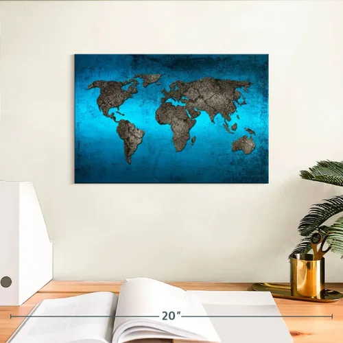 Vista 2 de ElephantStock Lienzo con mapa del mundo oceánico, decoración de pared de mapa del mundo de 1 panel, mapa del mundo impreso, arte digital, mapa