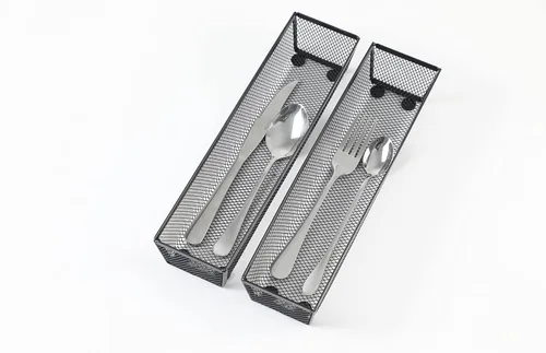 Vista 3 de BYCY Organizador de cubiertos para cajón, organizador de utensilios de malla para almacenamiento de cocina, bandeja de malla metálica de acero negro