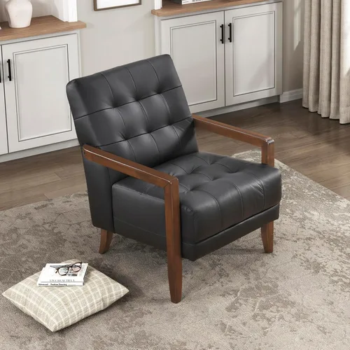 Vista 12 de Lexicon - Silla decorativa moderna, de lujo, de piel genuina, para sala de estar, con cojines capitonados, sillón con estructura de madera maciza
