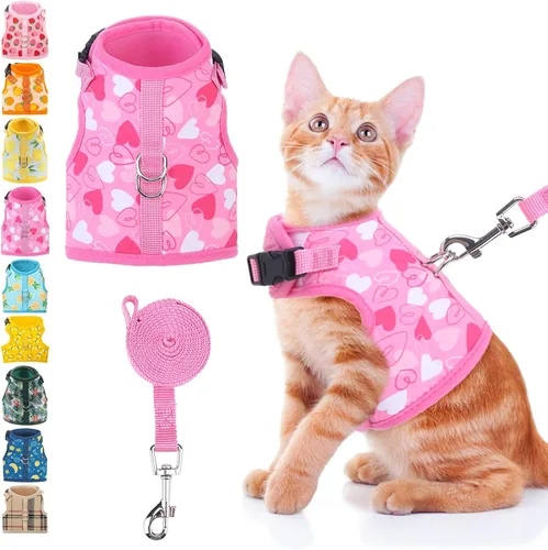 Vista 15 de BINGPET Arnés para gatos con correa y collar para caminar, a prueba de escapes, con correa de 59 pulgadas, arnés de chaleco suave ajustable