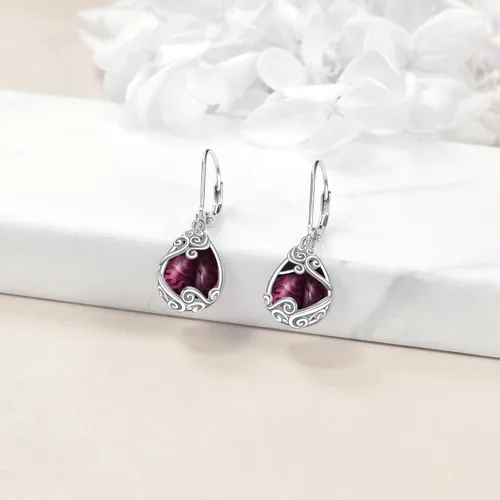 Vista 68 de Aretes colgantes con forma de lágrima de filigrana de piedra lunar de plata de ley 925 con cierre de palanca para mujer, regalos de joyería