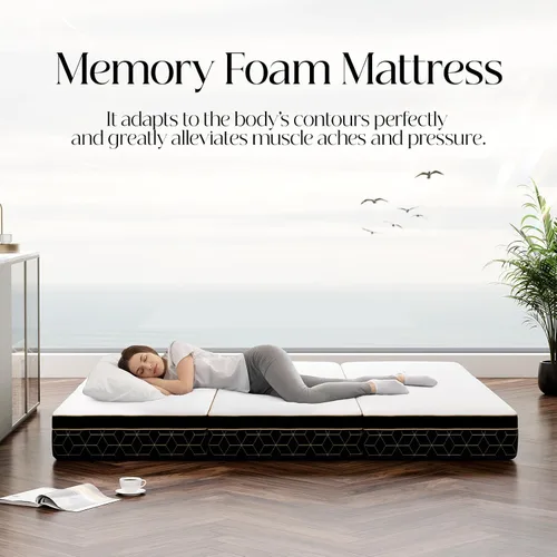Vista 7 de GEMBED Colchón de espuma viscoelástica de tres pliegues tamaño individual, sofá cama plegable portátil de 4 pulgadas con asa y funda lavable, sofá