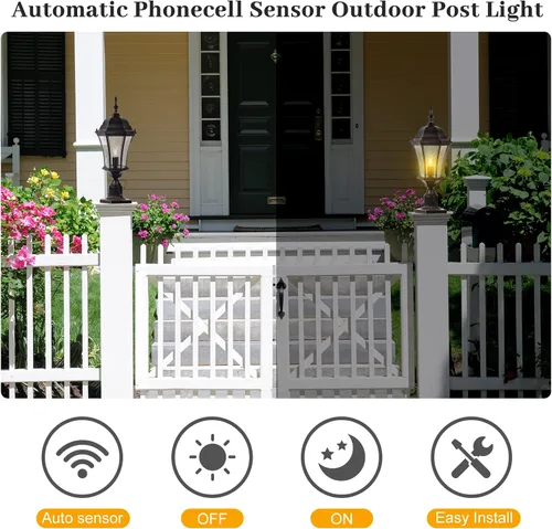 Vista 3 de Luces de poste para exteriores de 24 pulgadas con sensor de anochecer a amanecer, farol de aluminio grande para montaje en muelle de poste de poste