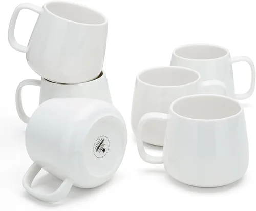 Vista 12 de Teocera Juego de 4 tazas de café de cerámica de 12 oz con asas grandes para bebidas calientes o frías como café con leche, cacao, té o jugo Beige