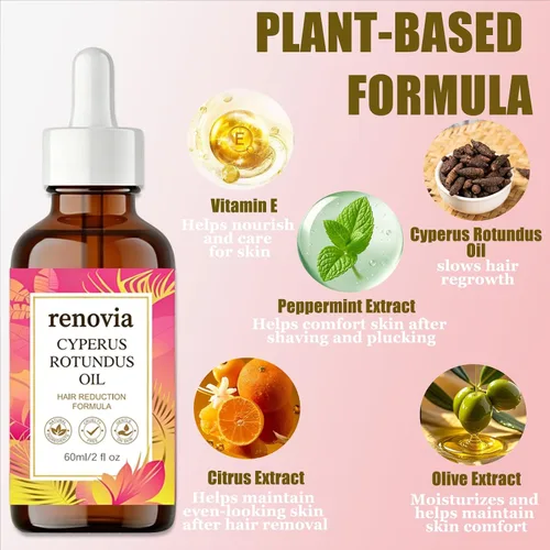 Vista 3 de Renovia Cyperus Rotundus Oil, Moisturizing & Soothing For Smooth Looking Skin With Peppermint, Organics Hair Removal Skin Serum for Face, Arms &
