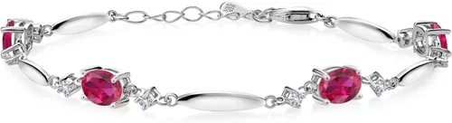 Vista 59 de Gem Stone King 925 Sterling Silver Gemstone Birthstone and White Created Sapphire Tennis Bracelet For Women Oval 7X5MM and 2MM 6 Inch + 1 Inch