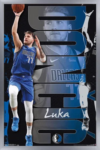 Vista 11 de Trends International NBA Dallas Mavericks - Póster de pared de Luka Doncic 19, 14.725 x 22.375 pulgadas, versión enmarcada de madera de granero