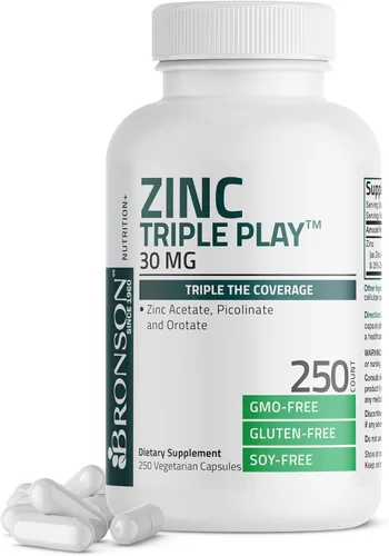 Vista 9 de Bronson Zinc Triple Play 30 mg Triple Cobertura Apoyo Inmune con Acetato de Zinc, Picolinato y Orotato - Apoyo inmunológico, antioxidante