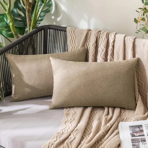 Vista 81 de MIULEE - Paquete de 2 fundas de almohada decorativas para exteriores, impermeables, sólidas, de imitación de lino, para jardín, casa de campo, Azul