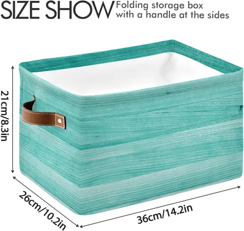 Vista 3 de Bolaz Cesta de almacenamiento grande de madera verde azulado, turquesa, verde, plegable, con asas, para dormitorio, oficina en casa Color 4