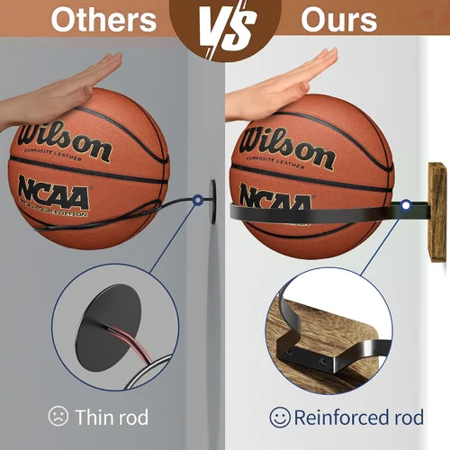 Vista 3 de Basketball Holder Wall Mount with Wooden Base