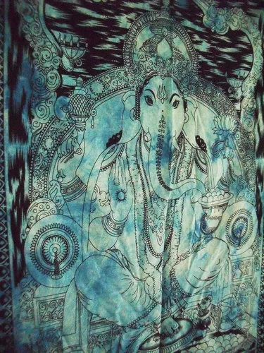 Vista 4 de Traditional Jaipur Póster de Lord Ganesha de teñido anudado, decoración de pared india, tapiz hippie, bohemio para colgar en la pared, decoración