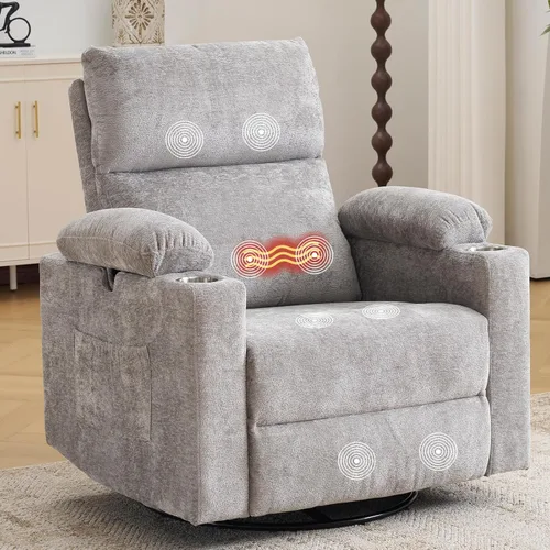 Vista 28 de Sillón reclinable eléctrico con balanceo para guardería con apoyabrazos ajustables, silla de lactancia con función de masaje y calor, reclinable