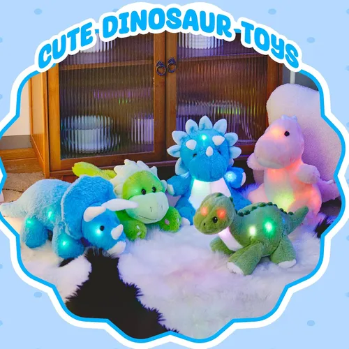 Vista 6 de Glow Guards Peluche de dinosaurio Triceratops de 12 pulgadas, juguete de peluche de dinosaurio suave con luces nocturnas mágicas y canción de cuna