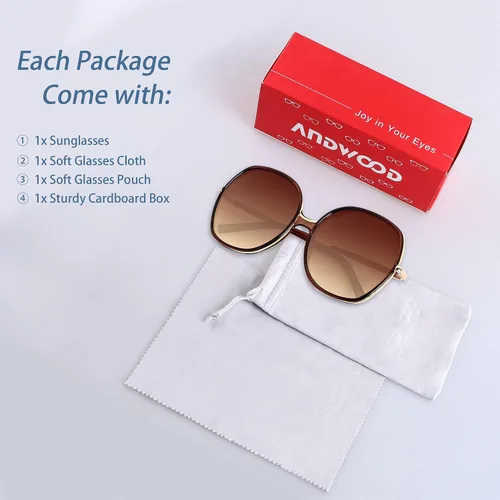Vista 6 de ANDWOOD Lentes de sol de gran tamaño para mujer, marco ancho cuadrado, retro, moderno, protección UV