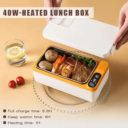 Vista 2 de Lonchera Eléctrica Inalámbrica de 1L, Calentador de Alimentos Portátil para Uso en Coche/Oficina/Hogar Sin Necesidad de Agua, Envase Calentado