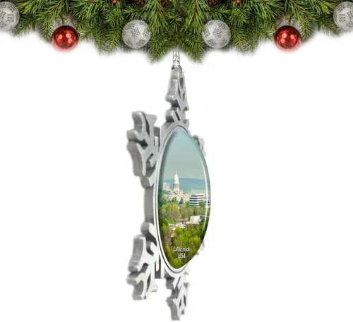 Vista 2 de Estados Unidos América Little Rock Arkansas State Capitol Adorno de Navidad Decoración de árbol de cristal Metal recuerdo regalo
