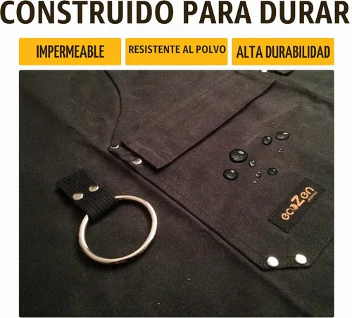 Vista 5 de ecoZen Delantal de soldadura de lona encerada con hilo de Kevlar, resistente al calor y a los productos químicos, totalmente ajustable